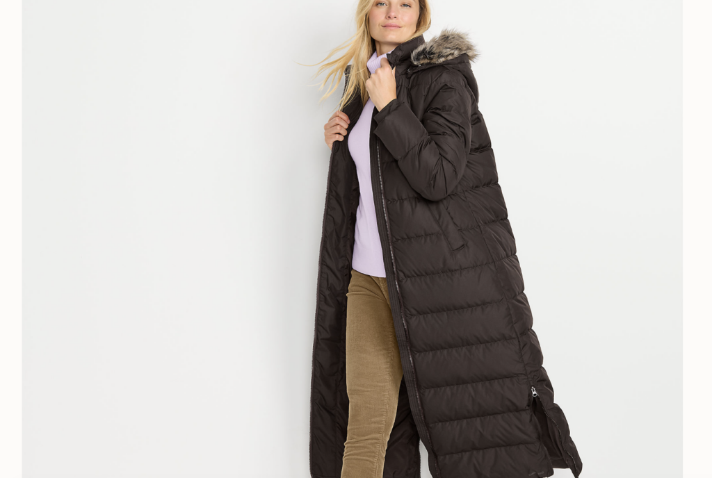 lands end down maxi coat with goose down, best long puffer coat for women